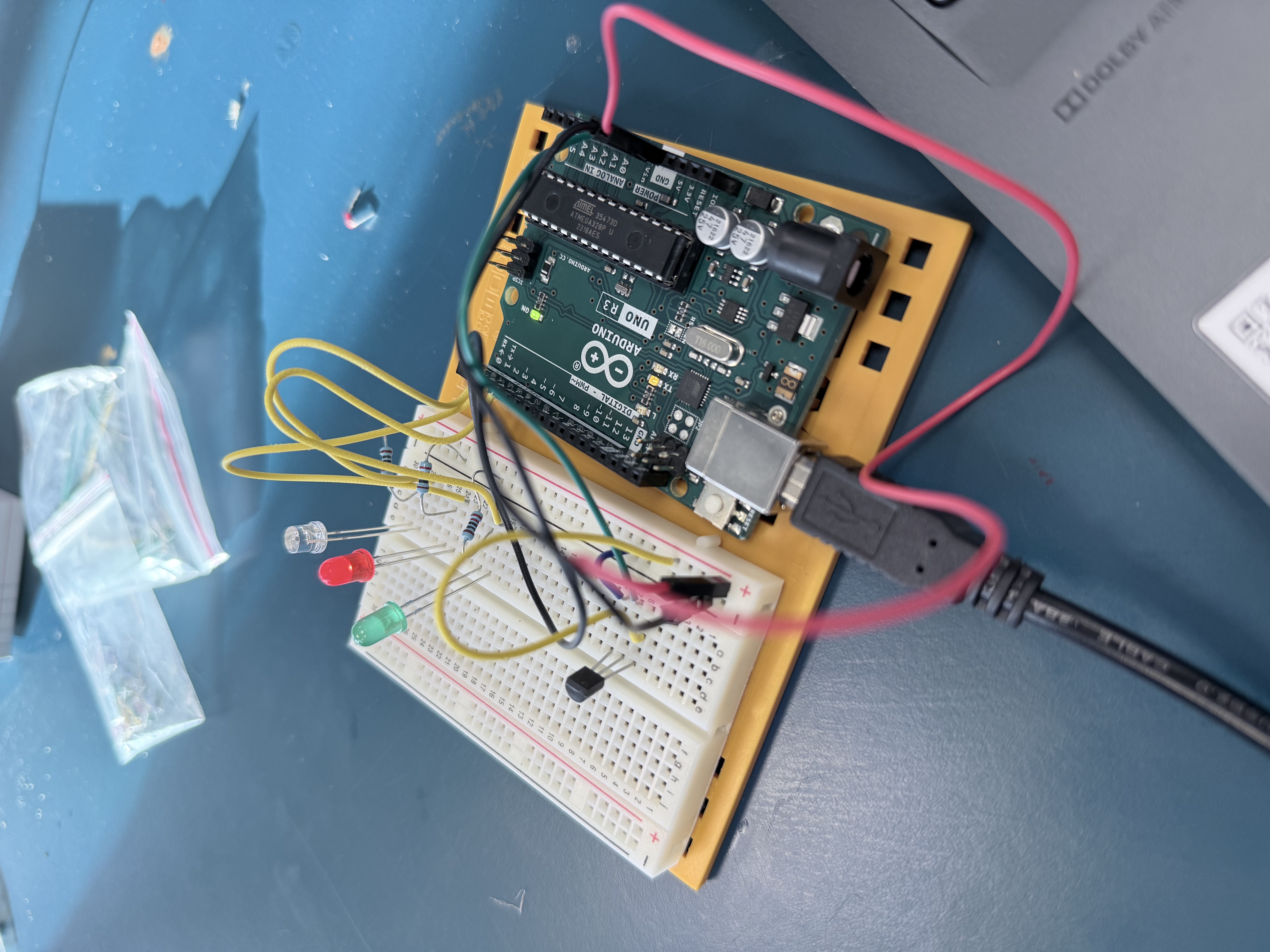 Arduino board with breadboard and wires